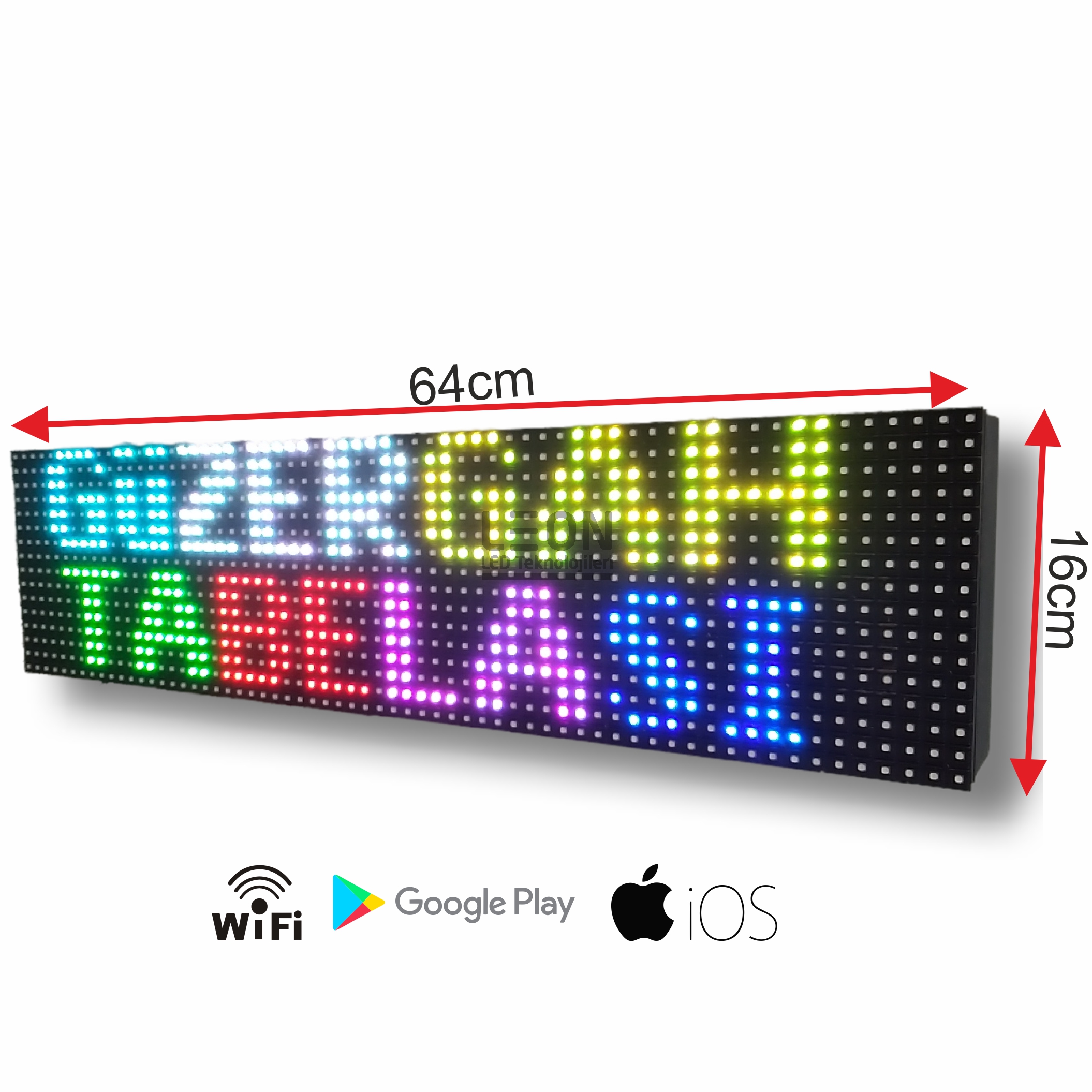 Güzergah Tabelası 16x64 P10 RGB Full Renkli Wi-Fi Kayan Yazı  12-24V