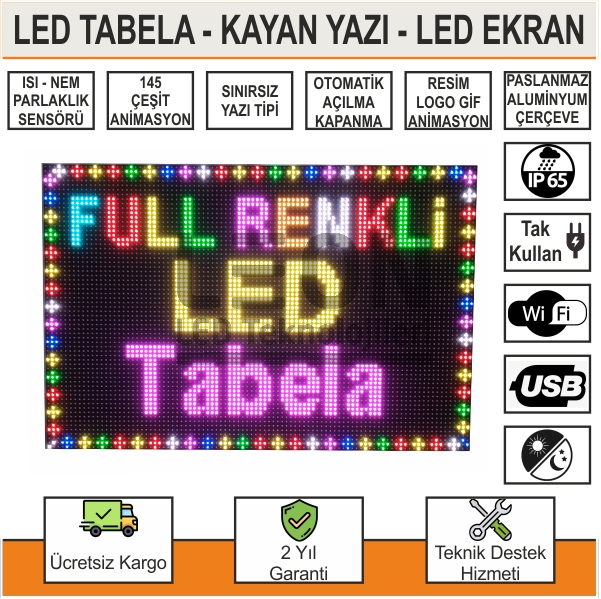 LED Tabela 160x32cm Kayan Yazı Full Renkli RGB Çift Taraflı