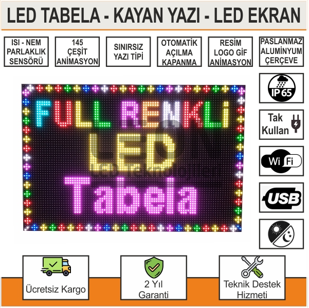 LED Tabela 96x64cm Kayan Yazı Full Renkli RGB Çift Taraflı