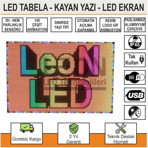 LED Tabela 64x32cm Kayan Yazı Full Renkli RGB Tek Taraflı