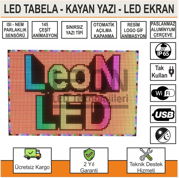 LED Tabela 64x16cm Kayan Yazı Full Renkli RGB Çift Taraflı