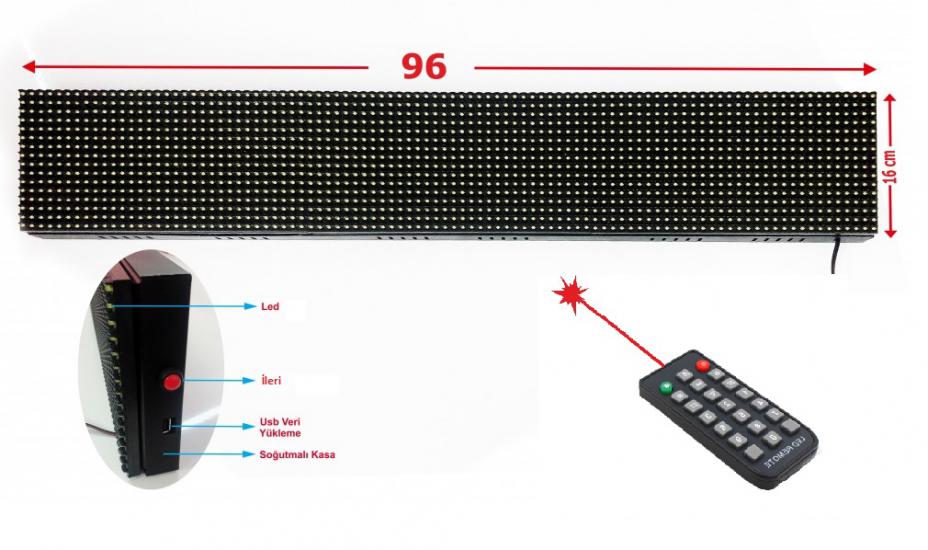Güzergah Tabelası 16x96 P10 Kayan Yazı Tek Taraflı 12-24V Butonlu